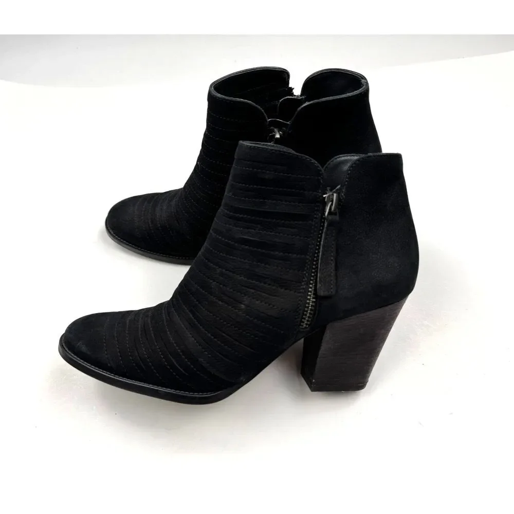 Paul‎ Green Malibu Sliced Zip Bootie Women 5.5 US 8 EUC Block Hill Suede Black